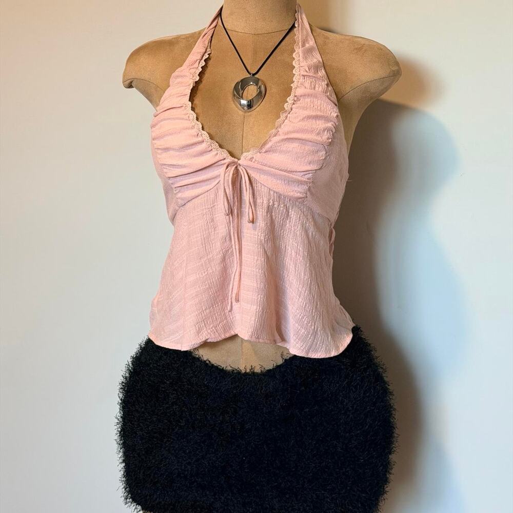 Pink halter top with lace